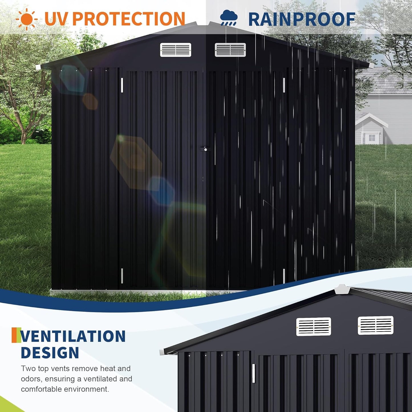 6x8 FT Metal Storage Sheds Outdoor with Floor, Metal Yard Sheds Garden Shed Kit, MetalTool Shed with Lockable Door, Metals UtilitySheds Buildings with Air Vent for Backyard Garden Patio Lawn