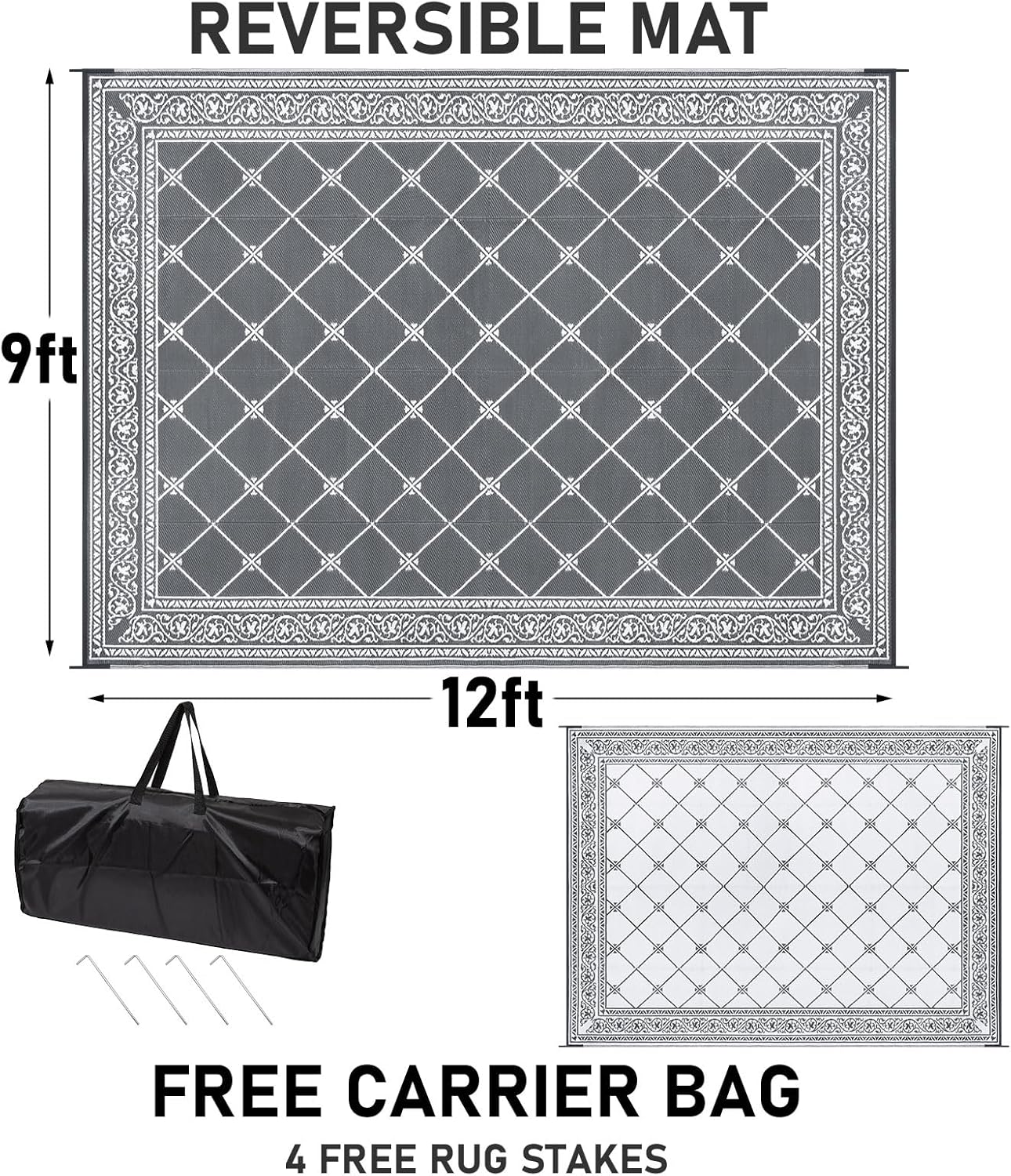 HiiARug Outdoor Rugs 9'x12' for Patios Waterproof RV Mats Camping Rug Outdoor Area Rug Lightweight Portable Outdoor Plastic Straw Rug for Patio, RV, Camping, Balcony, Beach