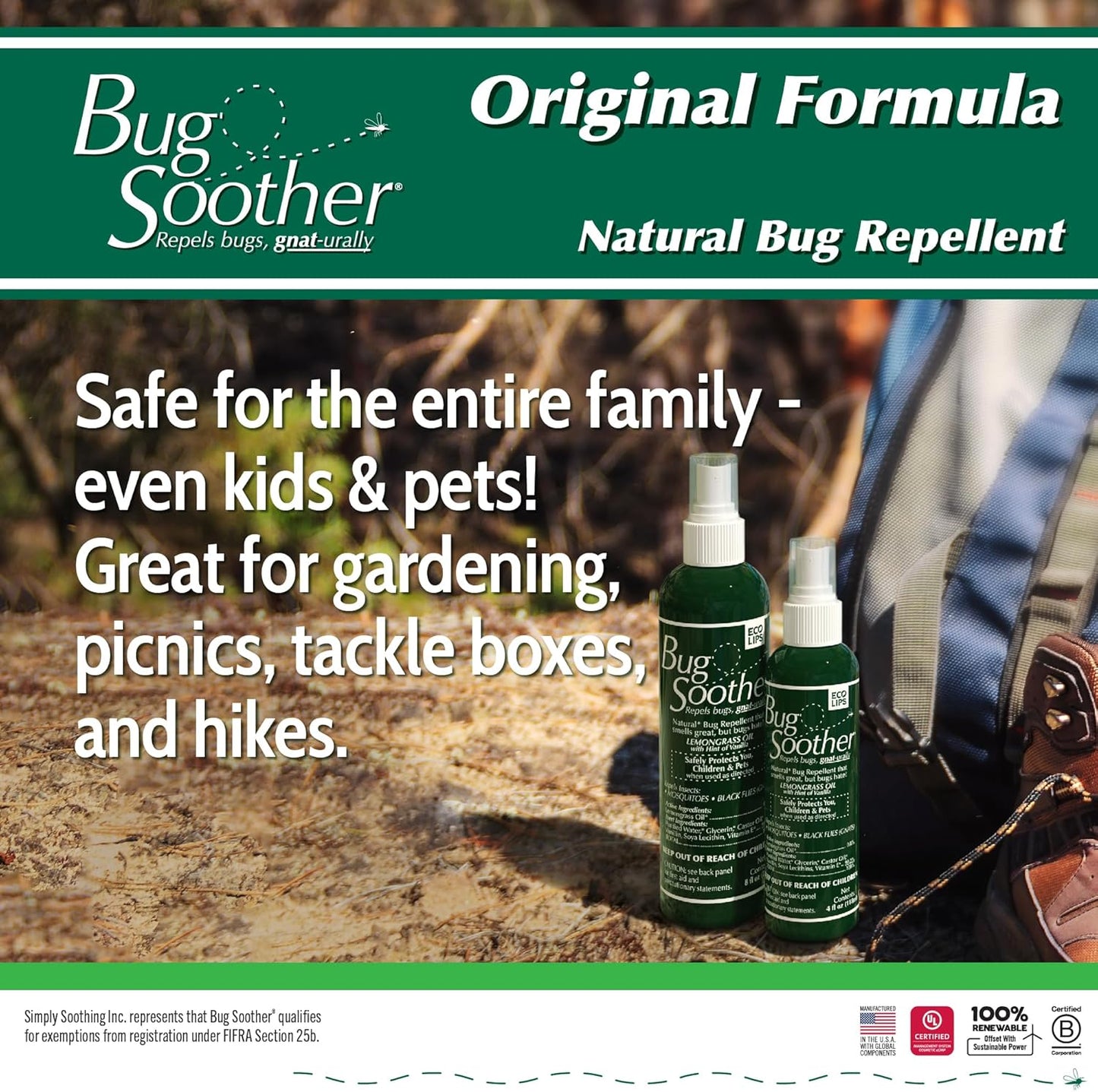 Bug Soother Spray 8 oz - Natural Insect, Gnat and Mosquito Repellent & Deterrent - Safe Bug Spray for Adults, Kids, Pets, & Environment - Made in USA