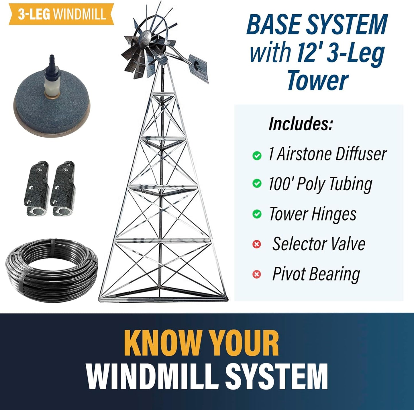 AWS0012 16-Feet Galvanized 3-Legged Aeration System Windmill