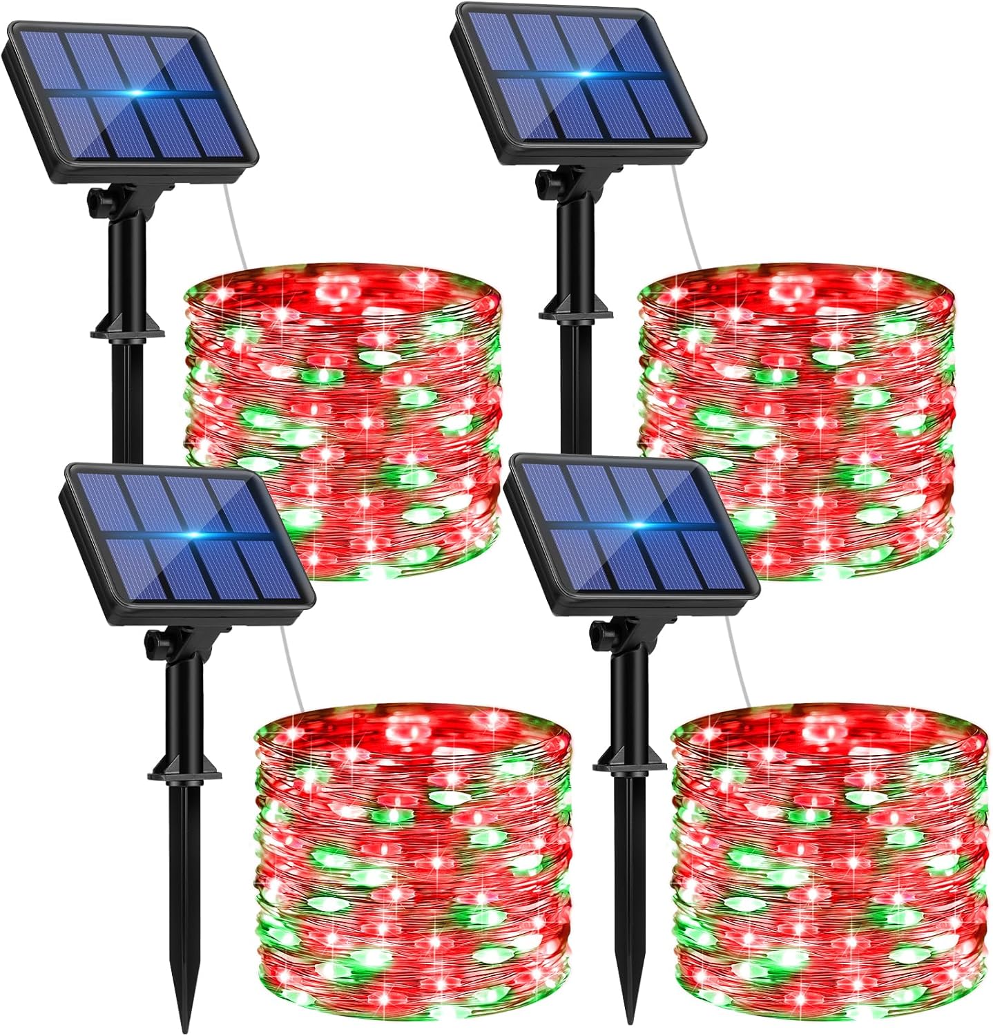 btfarm 4 Pack Solar String Lights Outdoor, 320LED 132FT Solar Fairy Lights Waterproof 8 Modes, Red Green Copper Wire Solar Powered Twinkle Light for Outside Tree Garden Christmas Wedding Party Decor