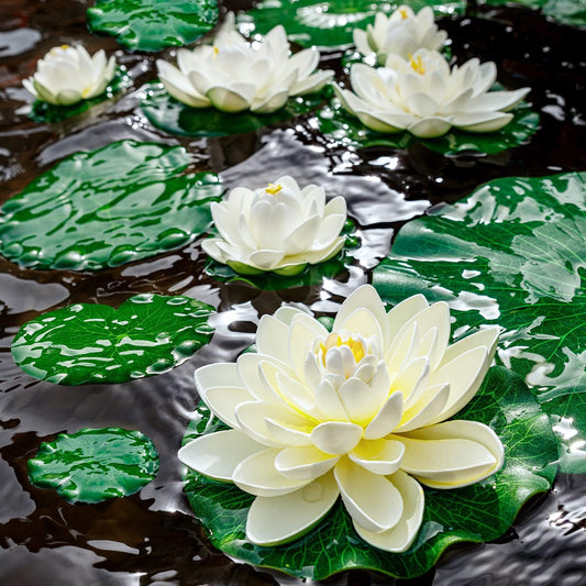 Lily Pad for Ponds, 9 PCS Artificial Lotus, Realistic Water Floating Foam Lotuses Fake Lily Pad for Home Garden Patio Pond
