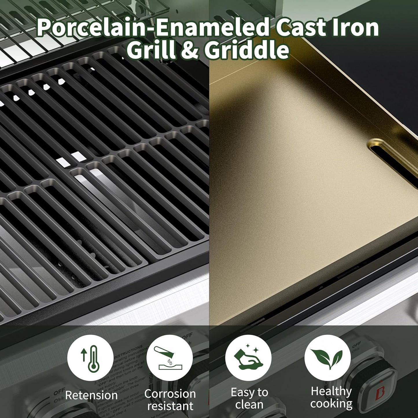 Brand-Man Griddle Grill Combo 6-Burner, 2 in 1 Versatile Propane Gas Grill and Griddle with Double Stainless Steel Lids, BBQ Combo for Outdoor Kitchen & Backyard Barbecue Cooking