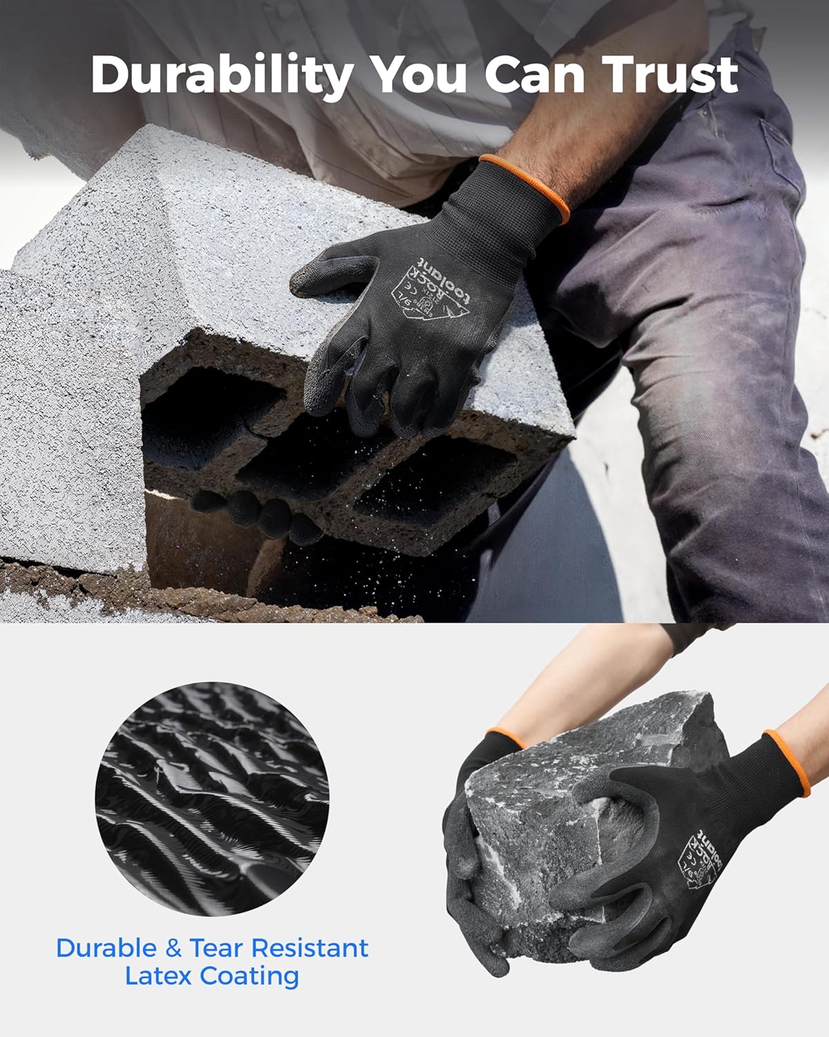 toolant Crinkle Latex Work Gloves Bulk, Rubber Coated Safety Work Gloves for Men and Women, 12 Pairs for Construction, Gardening, Warehouse (Gray, Medium)