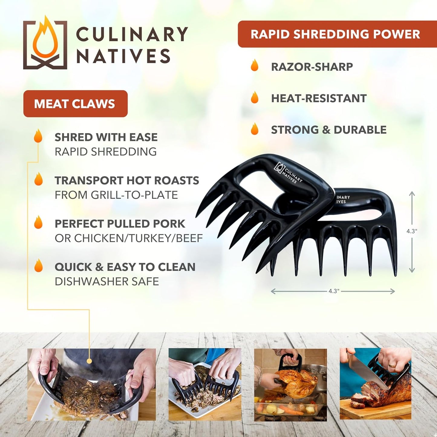Meat Claws and Smoker Gloves | No.1 Heat Resistant BBQ Grill Gloves | Pulled Pork Claws | Thermometer | Silicone Oven Mitts & Razor-Edge Meat Shredders | Barbecue, Grilling, Smoking, Shredding (Black)