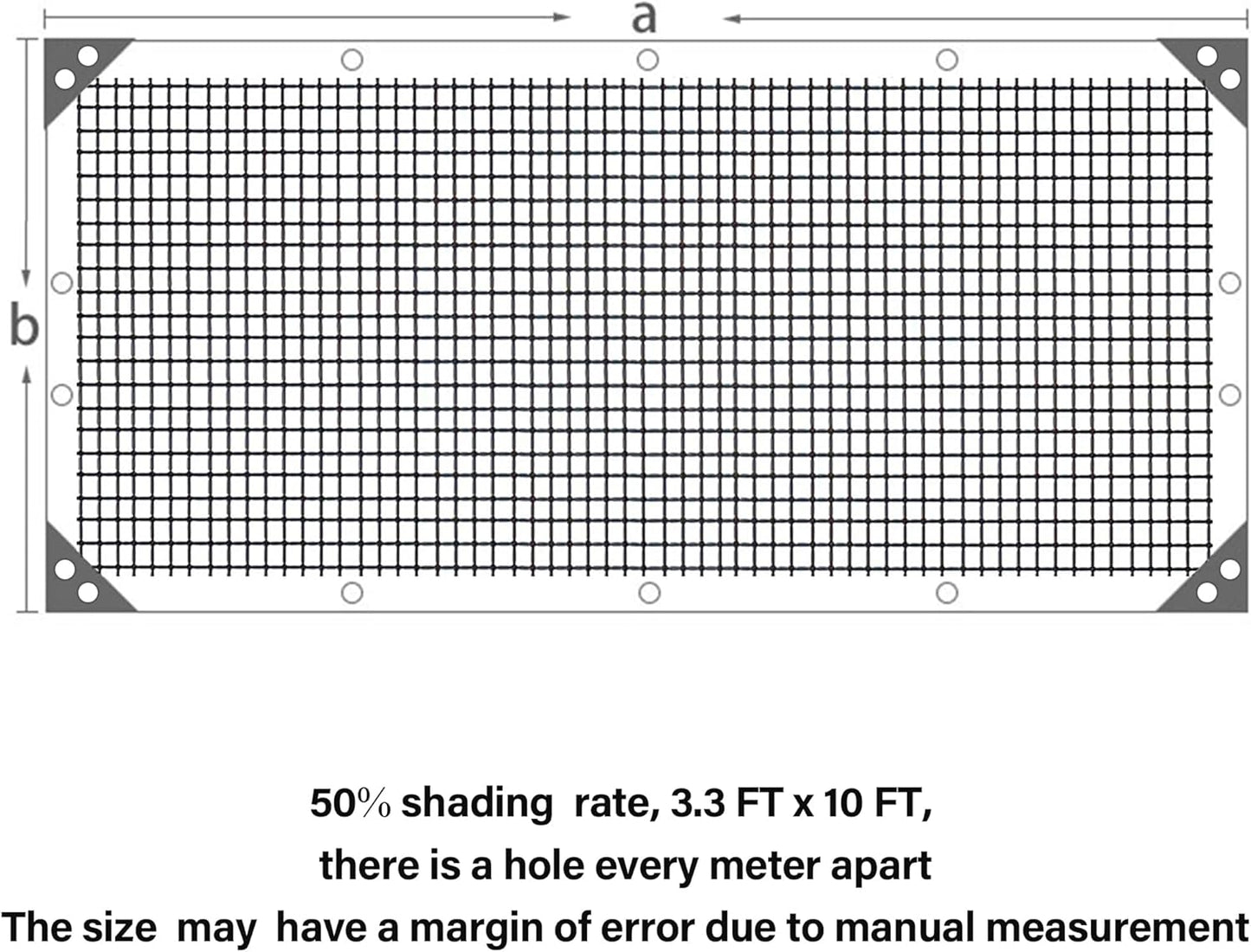 winemana 50% Black Shade Cloth, 3.3 x 10 FT Garden Mesh Tarp for Plants Heat Protection with Grommets, Sunshade Plant Cover for Greenhouse, Barns Kennel, Outdoor Netting Screens for Patio & Porch
