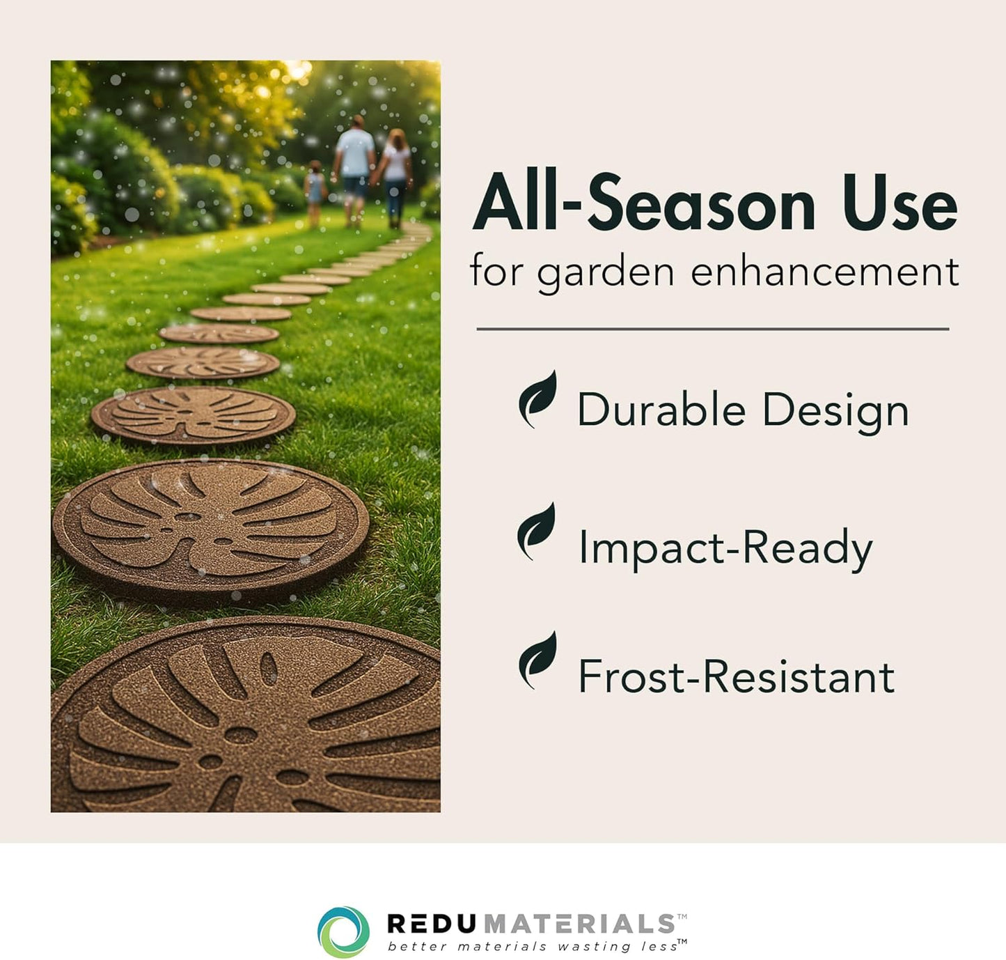 Garden Central 4-Pack 18”x18” Fake Tropical Leaf Rubber Stepping Stones, Round, Brown – Reversible Non-Slip Outdoor Faux Decorative Set for Landscaping – DIY Decor for Walkways & Yard Pathways