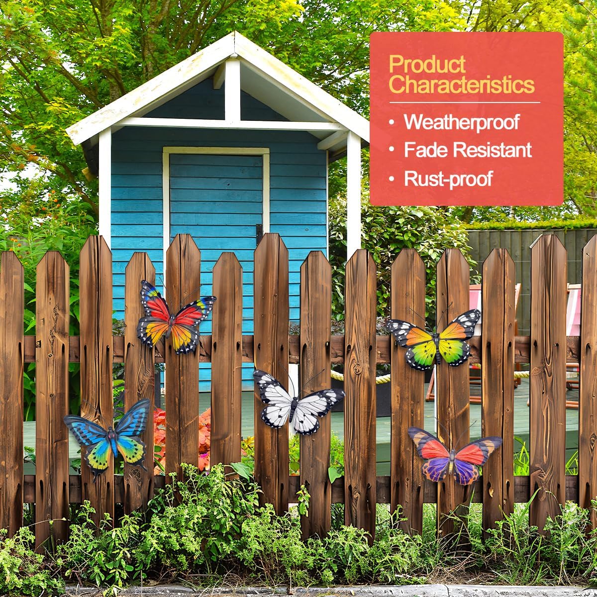 EOORAU Metal Butterfly Wall Art Outdoor Decor - 5 Pack Metal Butterflies Wall Sculpture Hanging Decor for Home Yard Patio Garden Decoration, Gifts for Mom Friends