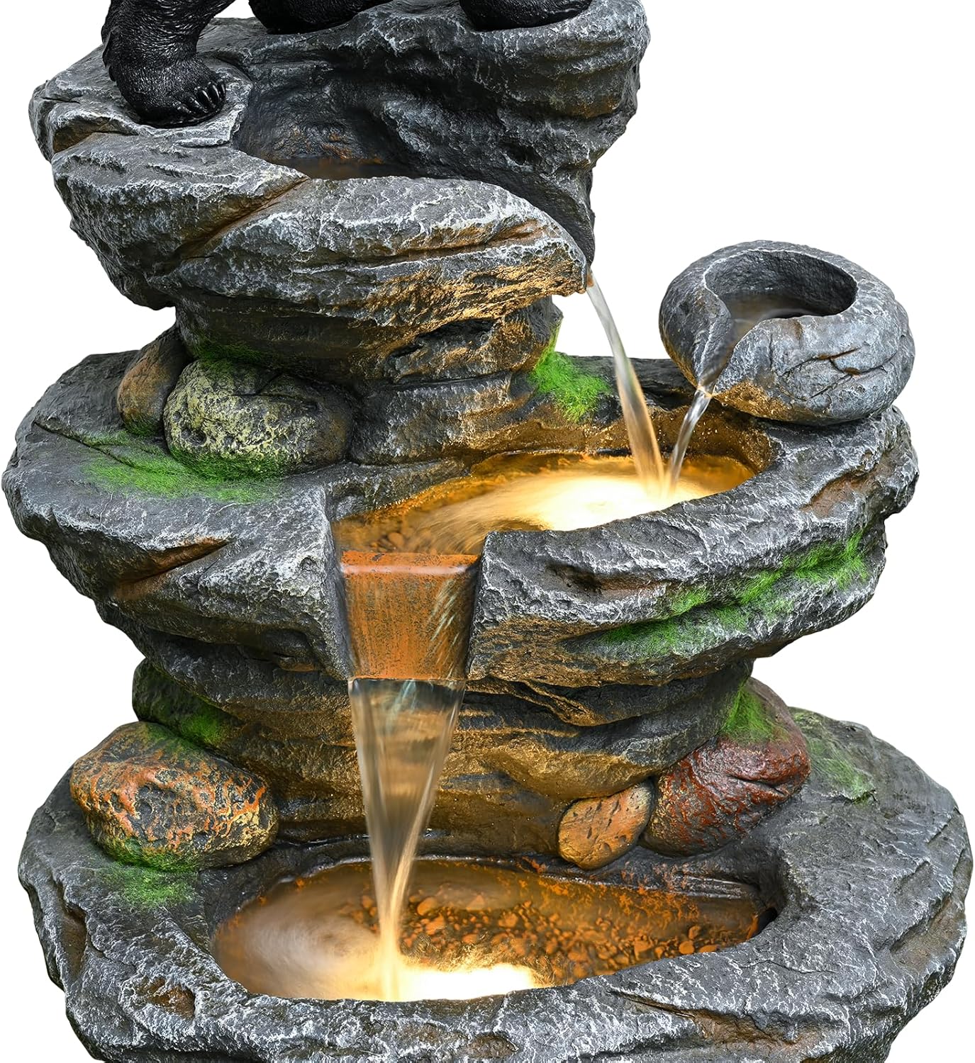 44" Outdoor Fountains and Waterfalls LED - Patio Water Fountains Outdoor for Outdoor Gardens Backyards Lawns Balconies Landscaping and Outdoor Living Spaces