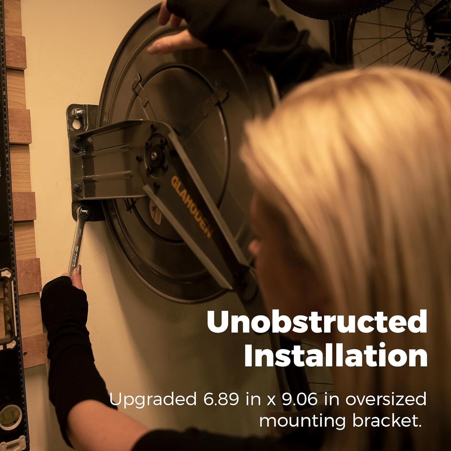 Double Arm Air Hose Reel 50 ft Retractable, 1/2 in Hybrid Hose Heavy Duty Steel Professional Air Compressor Hose Reel with 5 ft Lead in Max 300PSI Auto Rewind Quick Coupler Swivel Fitting