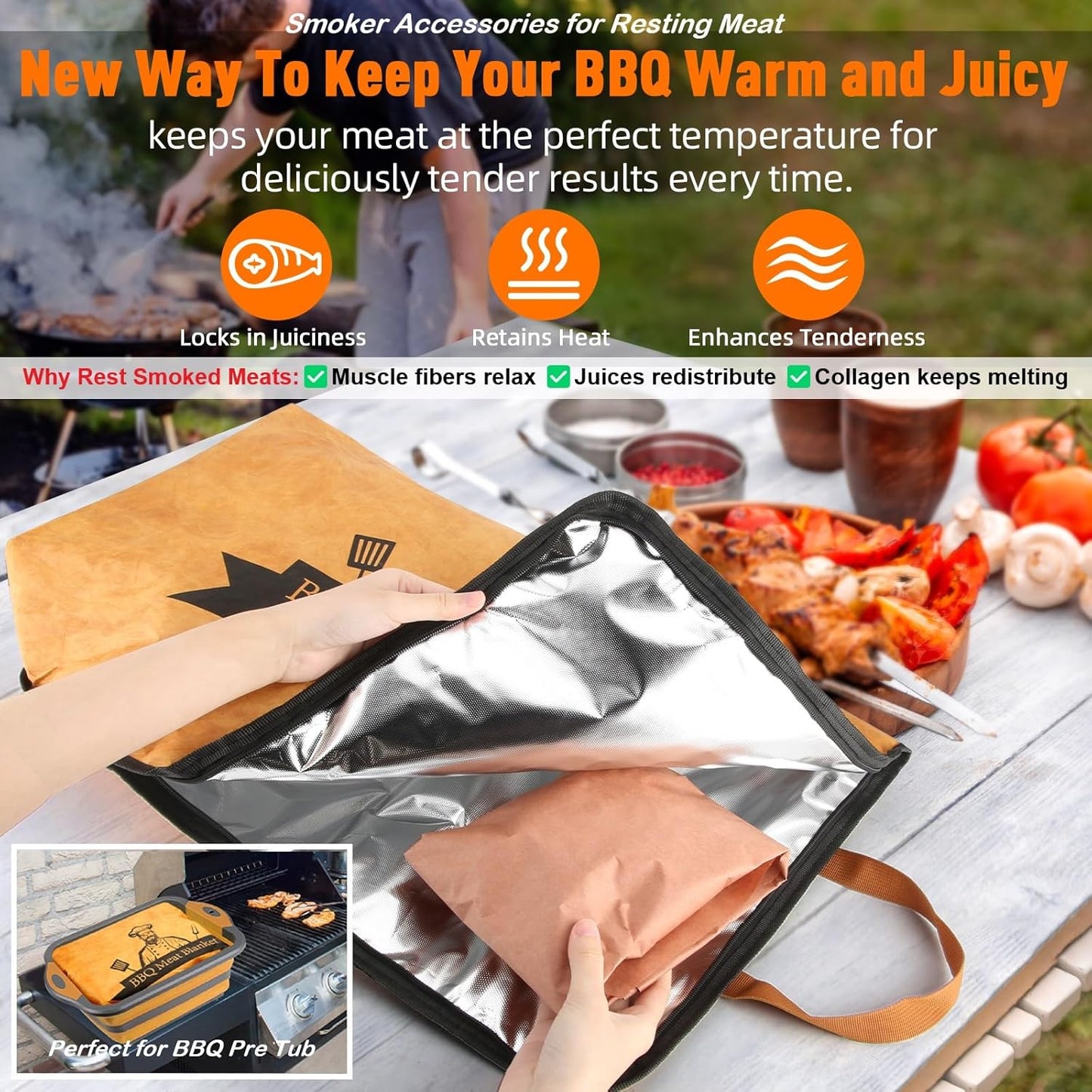 BBQ Blanket for Resting Meat,Smoker Meat Resting Blanket, Reusable Smoker Grilling Meat Insulated Resting Bag with Wide Mouth for Large Brisket/Beef/Pork Shoulders/Turkeys (BBQ Blanket 21in)