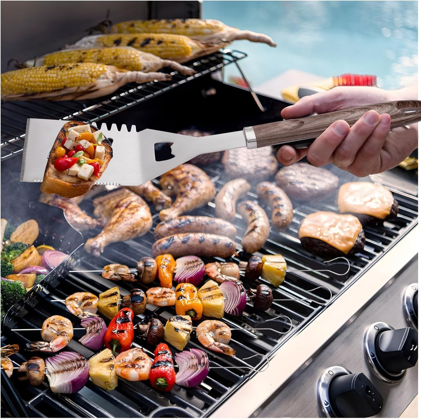 Supernal 21Pcs Deluxe Grill Tool Set Extra Thick Stainless Steel Grill Tool Set for Men Heavy Duty BBQ Tool Set Outdoor Grill with Aluminum Case with Grill Spatula Tongs and Brush Gifts for Men & Dad