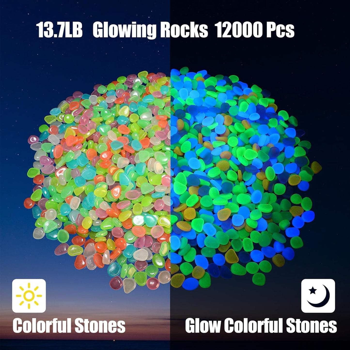 Sasylvia 12000 Pcs Glow in The Dark Rocks Glow in The Dark Stones Glowing Rocks for Garden Outdoor Glowing Fish Tank Pebbles Luminous Stone for Outdoor Yard Patio Aquarium Landscaping (Colorful)
