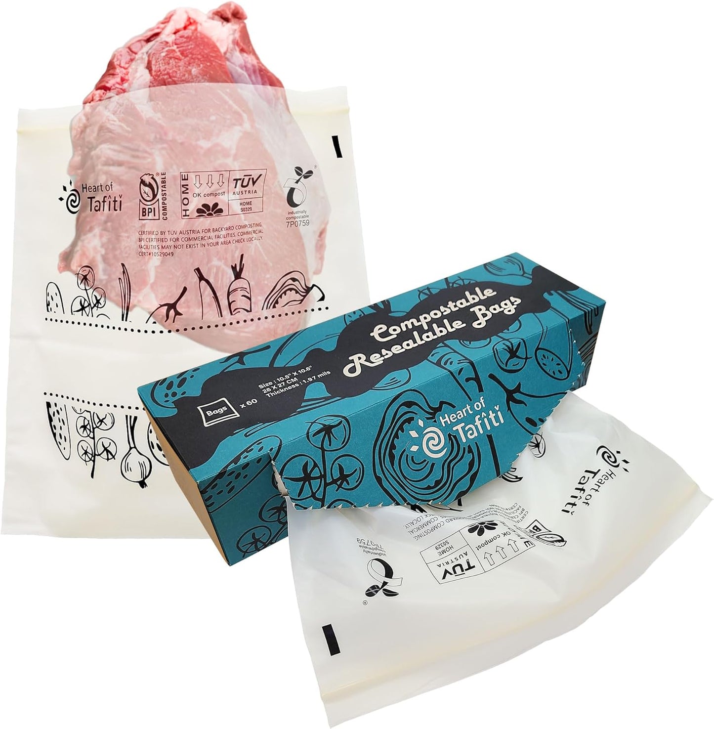 Compostable Food Storage Bags, Large Gallon Resealable Freezer Bags, 30 Count, 10.5 x 10.6 inches, Extra Thick and Reusable, Eco-Friendly, Certified US BPI ASTM D6400 Europe OK Compost