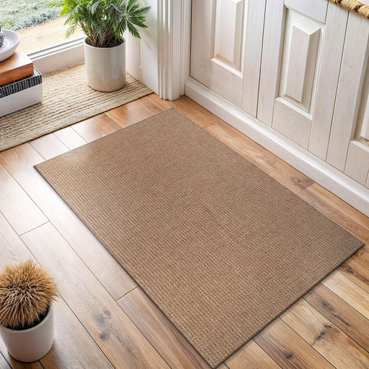 Easy Jute Door Mat 2x3 Indoor Outdoor Natural Rugs Solid Fiber Rug Woven Area Rug Boho Easy Clean Inside Carpet for Living Room Bedroom Dining Room Hallway or Outdoor Patio Porch (2 X 3 Natural)