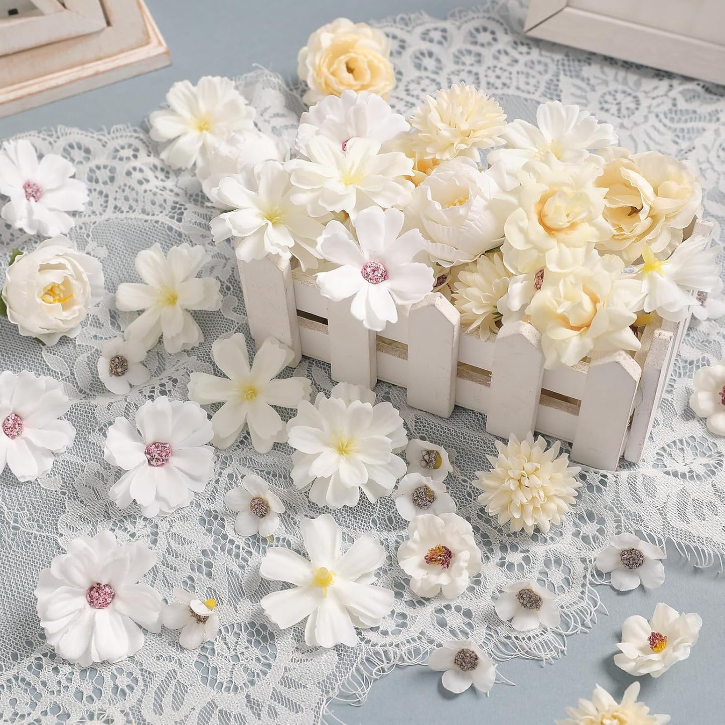Faux Flower Heads Mini White Artificial Flower Heads Fake Peony Daisy Rose Flowers Multicolor Small Silk Daisy Flower Heads for Craft Garland Wedding Party DIY Home Decoration,2-4 cm