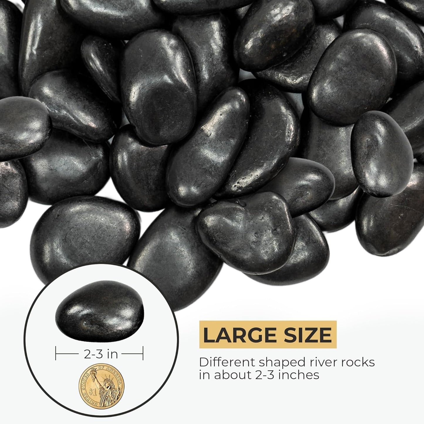 5lbs Large Pebbles for Indoor Plants, 2-3 Inch Natural Black River Rocks for Aquarium, High Polished Decorative Stones for Vase Filler Fish Tank Landscaping Garden