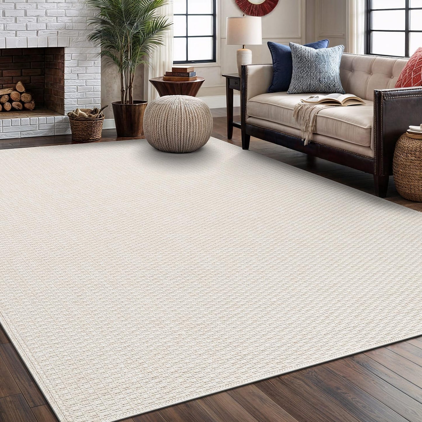 Easy Jute Rug 8x10 Indoor Outdoor Natural Rugs Solid Fiber Rug Woven Area Rug Boho Easy Clean Inside Carpet for Living Room Bedroom Dining Room Hallway or Outdoor Patio Porch (8 X 10 Bone)