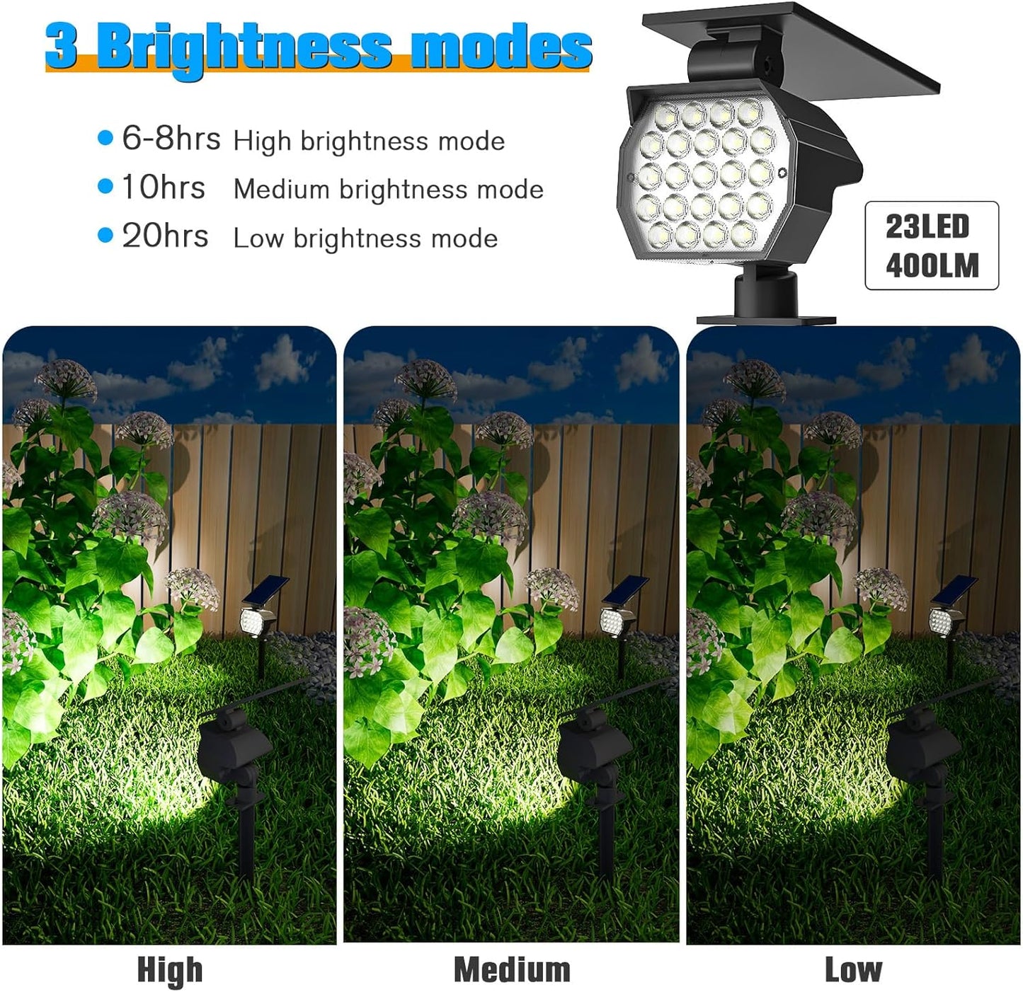 NIORSUN Solar Spot Lights Outdoor,23 LEDs Landscape Lighting with Auto On/Off and 3 Lighting Modes, IP67 Waterproof Spotlights,Outdoor Solar Lights for Yard Garden,6 Pack(Cool White)