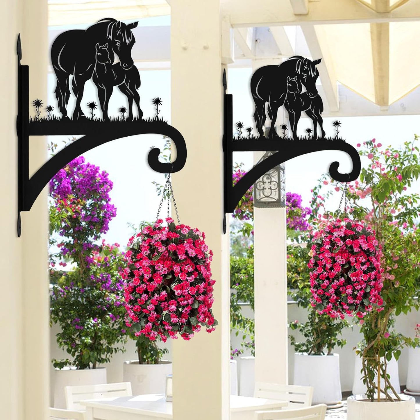 Plant Hangers Outdoor Heavy Duty Iron Decorative Mare & Foal Silhouette Plant Hooks for Hanging Baskets 11 inch Hanging Plant Bracket Wall Hooks for Flower Pot Bird Feeder Wind Chimes