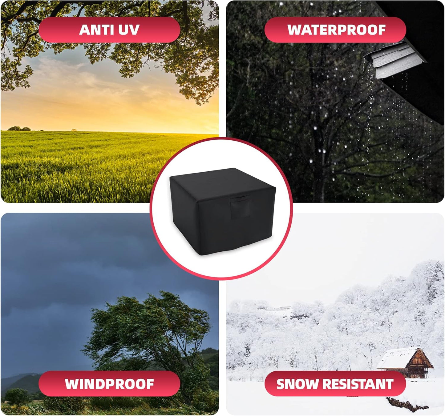 WLEAFJ Fire Pit Cover Square, Fits for 28-32 Inch Gas Fire Table, Heavy Duty Oxford Fabric Outdoor Fireplace Cover, Waterproof Rectangle Firepit Cover, 32 x 32 x 24 Inch, Black