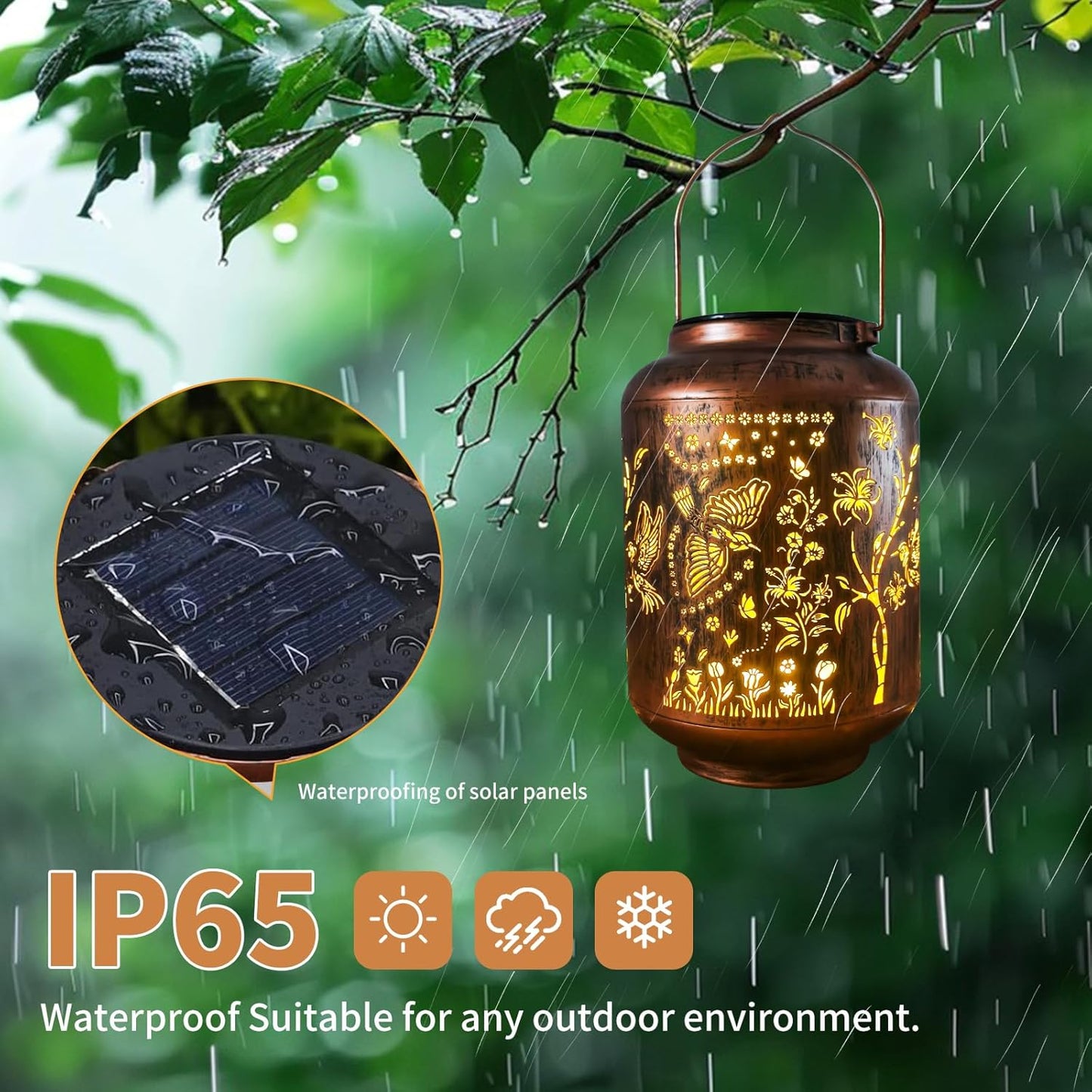 Solar Lantern Outdoor Waterproof Cardinal Style Garden Decoration, Solar Lamp Carved with Elegant Birds and Flowers, Suitable for Courtyards, Backyards, and Porches.