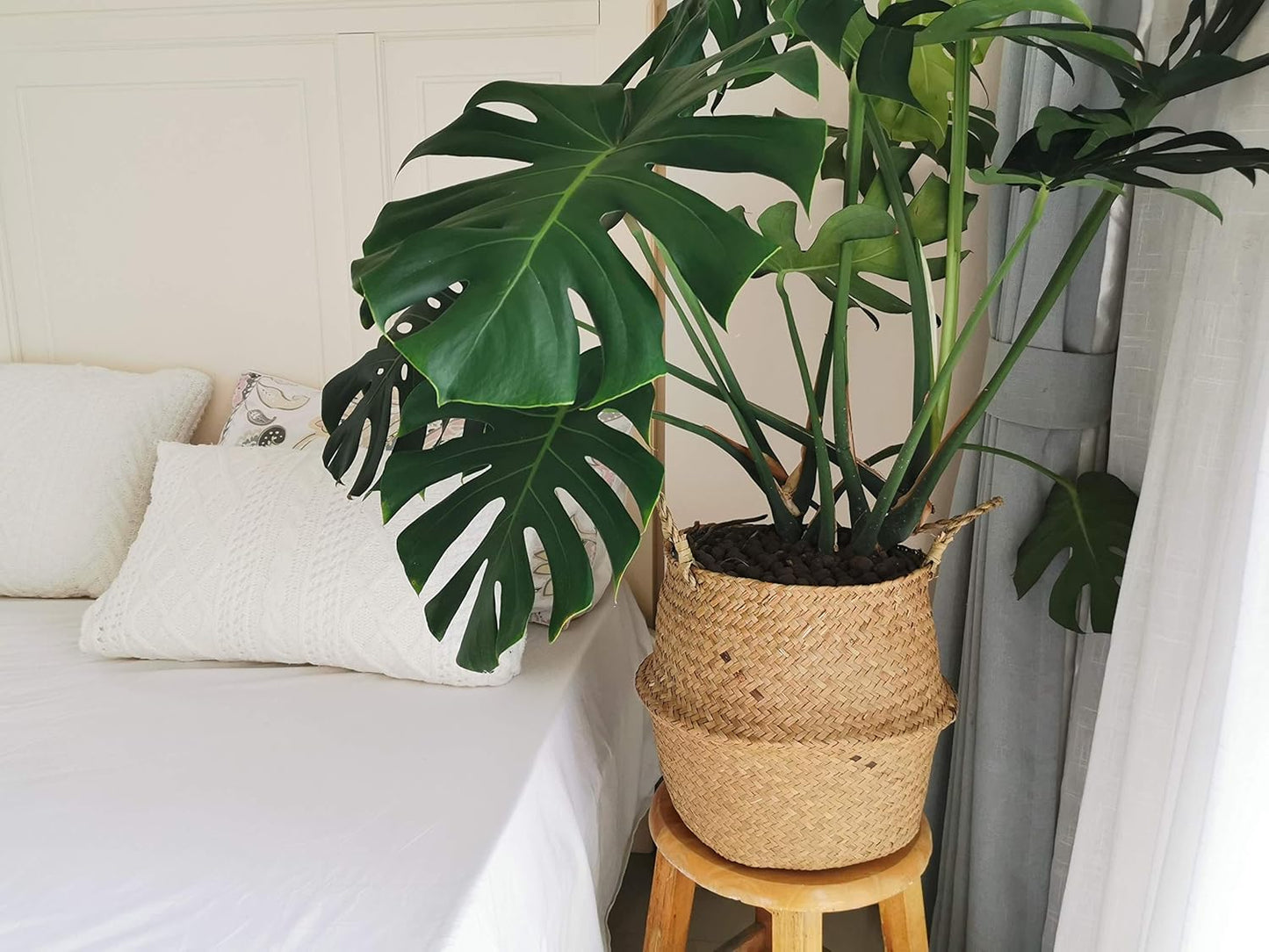 DOKOT Seagrass Plant Basket with Handles, Wicker Woven Storage Basket, 9.5inch Diameter x 11inch Height