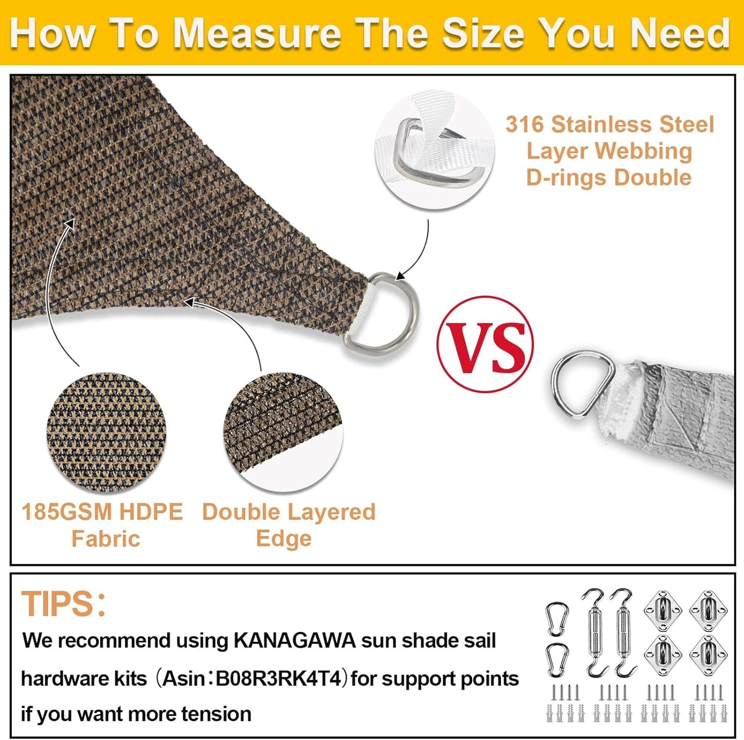 KANAGAWA Sun Shade Sail 13'x20' Brown Rectangle UV Block Canopy Awning Shelter Fabric Cloth Screen for Outdoor Patio Garden Backyard