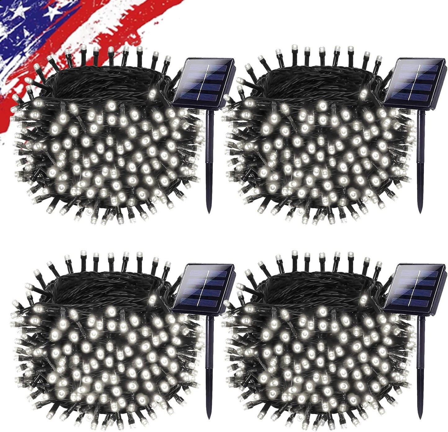 Solar String Lights Outdoor Waterproof 4PK 400LED 132FT Twinkle Lights Auto On/Off Solar Powered LED Fairy Light Green Wire with 8 Modes for Christmas Tree Party Wedding Garden Decoration (Cool White)