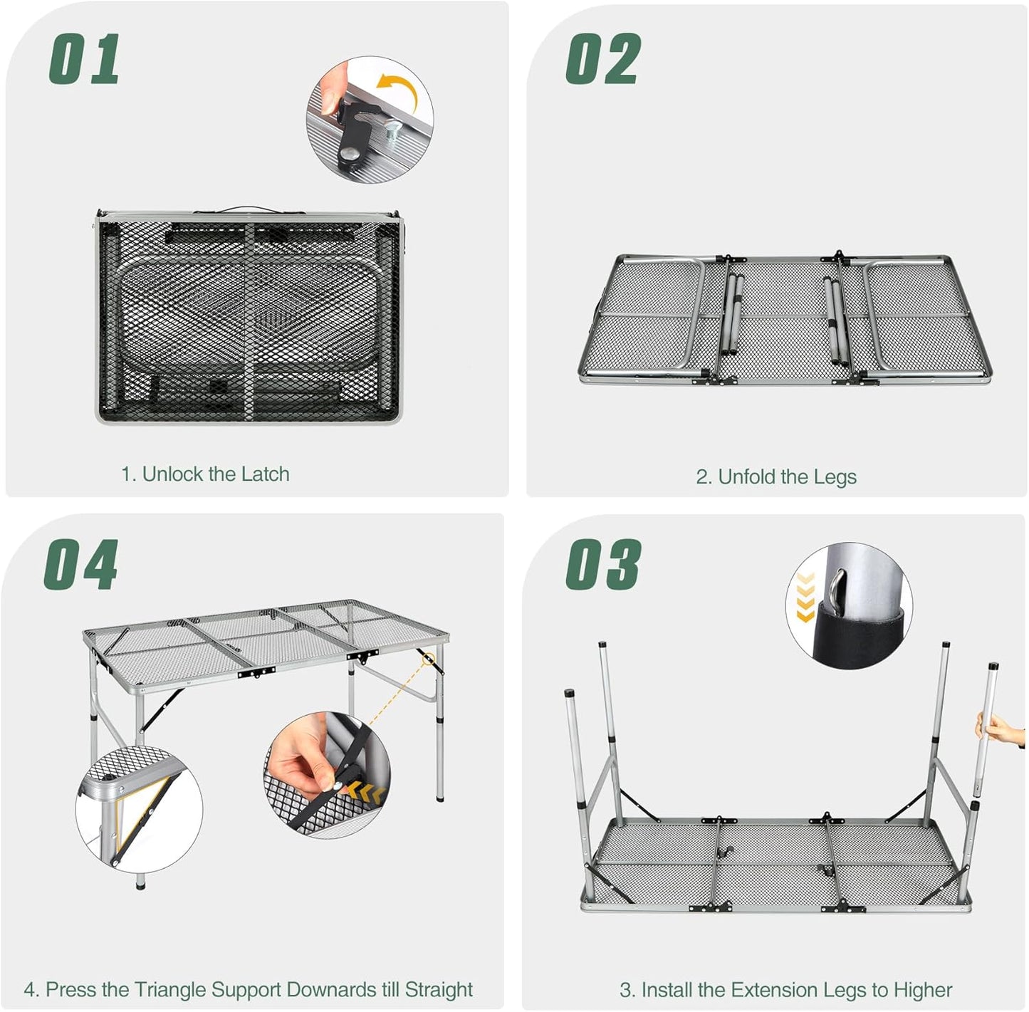 RedSwing Portable Grill Table for Outside, Aluminum Folding Grill Stand Table for Outdoor Camping Picnic BBQ, Lightweight Adjustable Height, (48"x24"x15"/28" Sliver)
