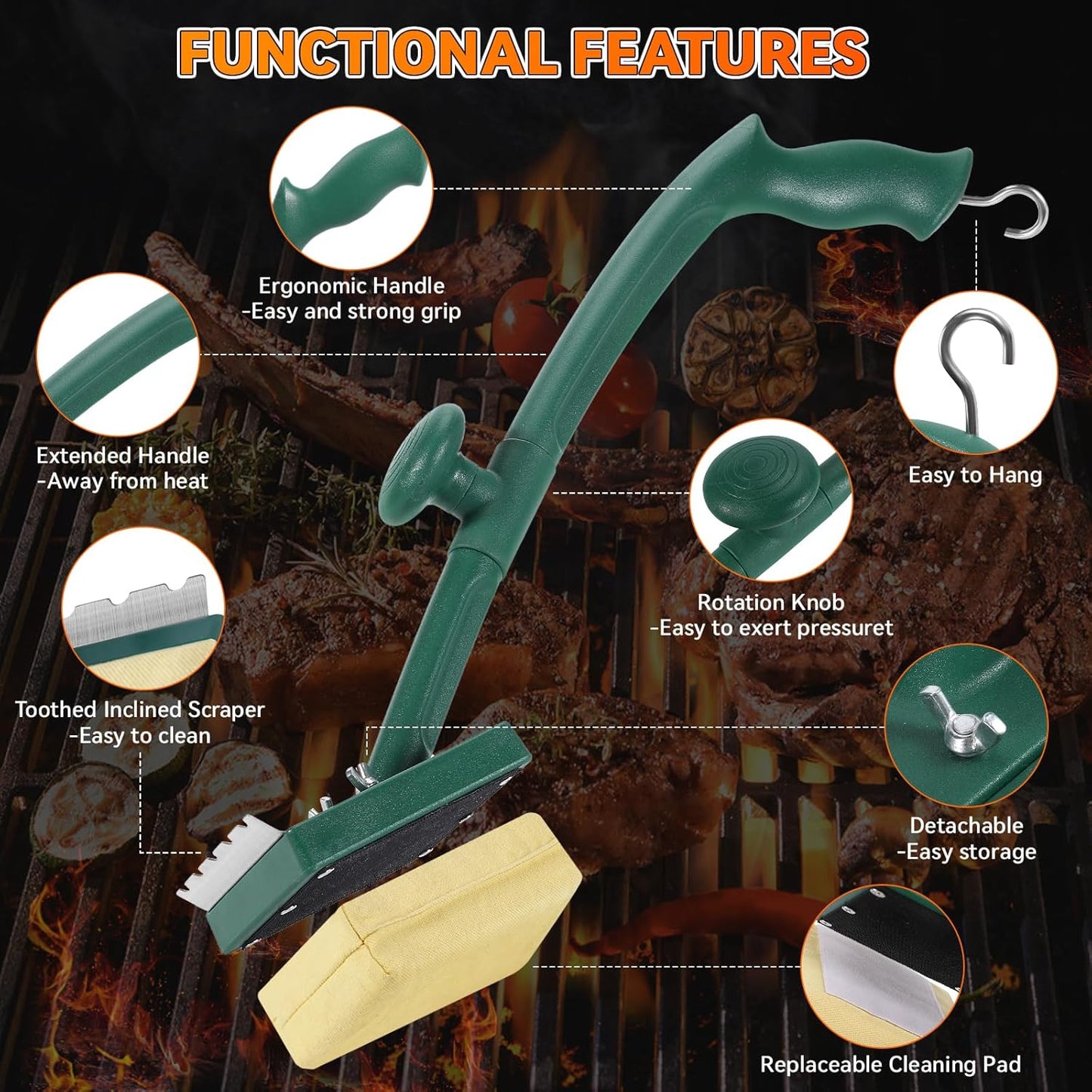 Replaceable BBQ Cleaning Head (No Handle), Safe Replacement Cleaning Pad for Cast Iron/Stainless-Steel Grates