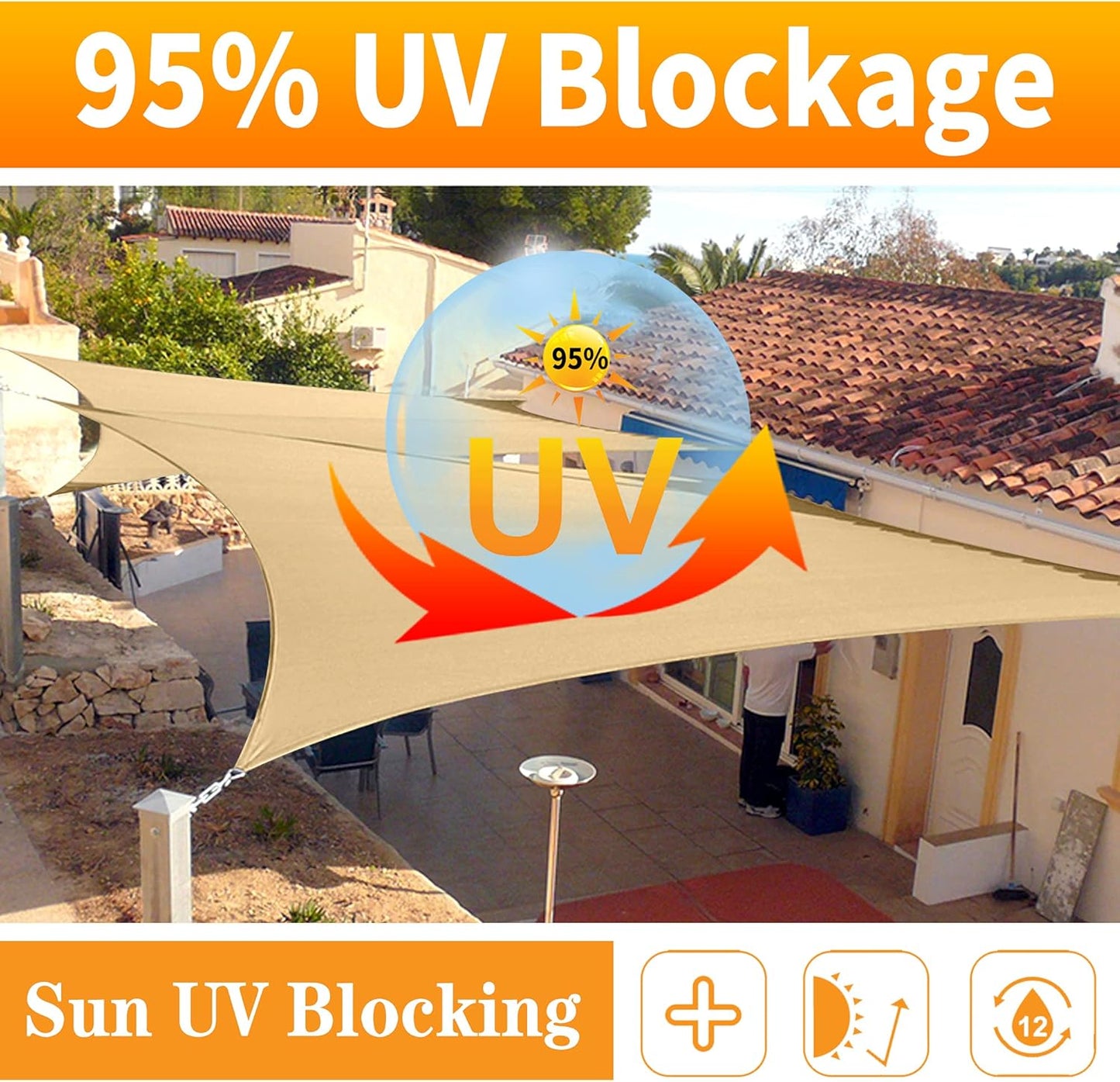 10' x 23' Black Rectangle Sun Shade Sail SSP1212 Canopy Durable Fabric UV Block Awning We Make Custom Orders