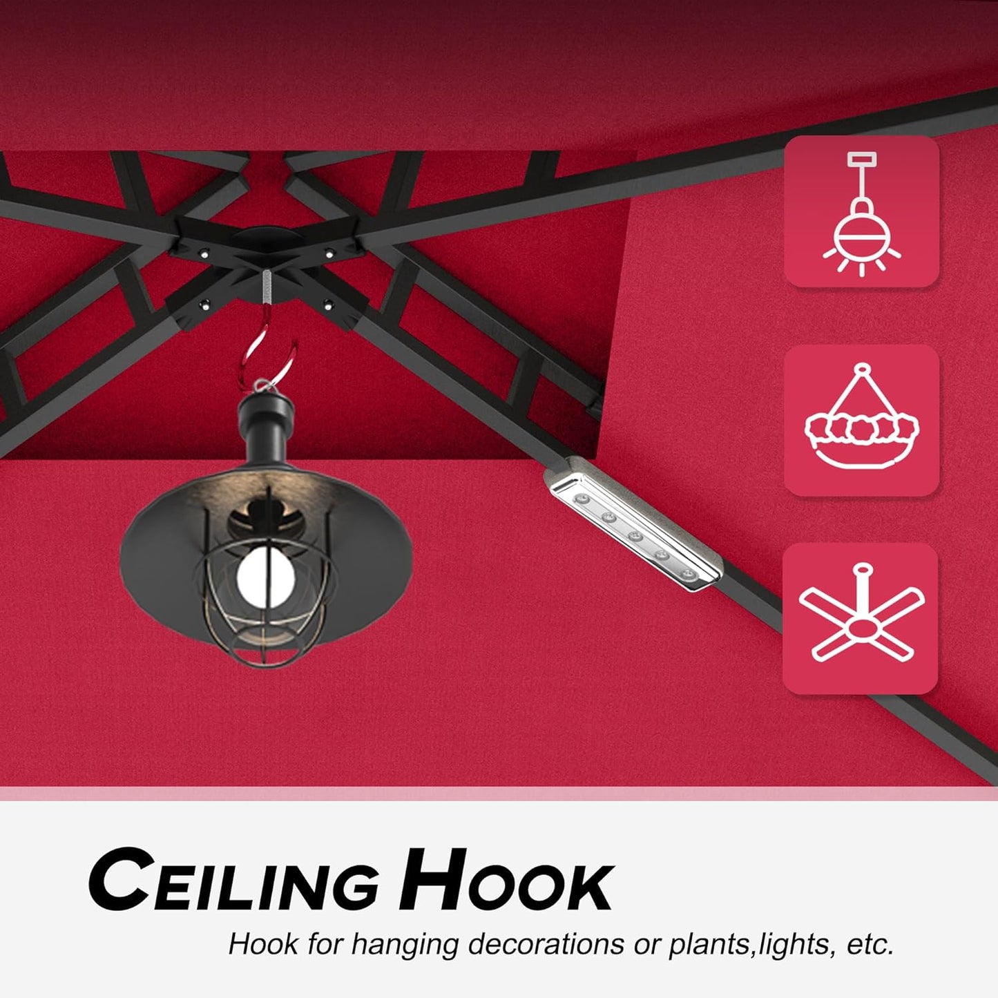 COOSHADE 8'x 5' Grill Gazebo Double Tiered Outdoor BBQ Gazebo Canopy with LED Light (Burgundy)