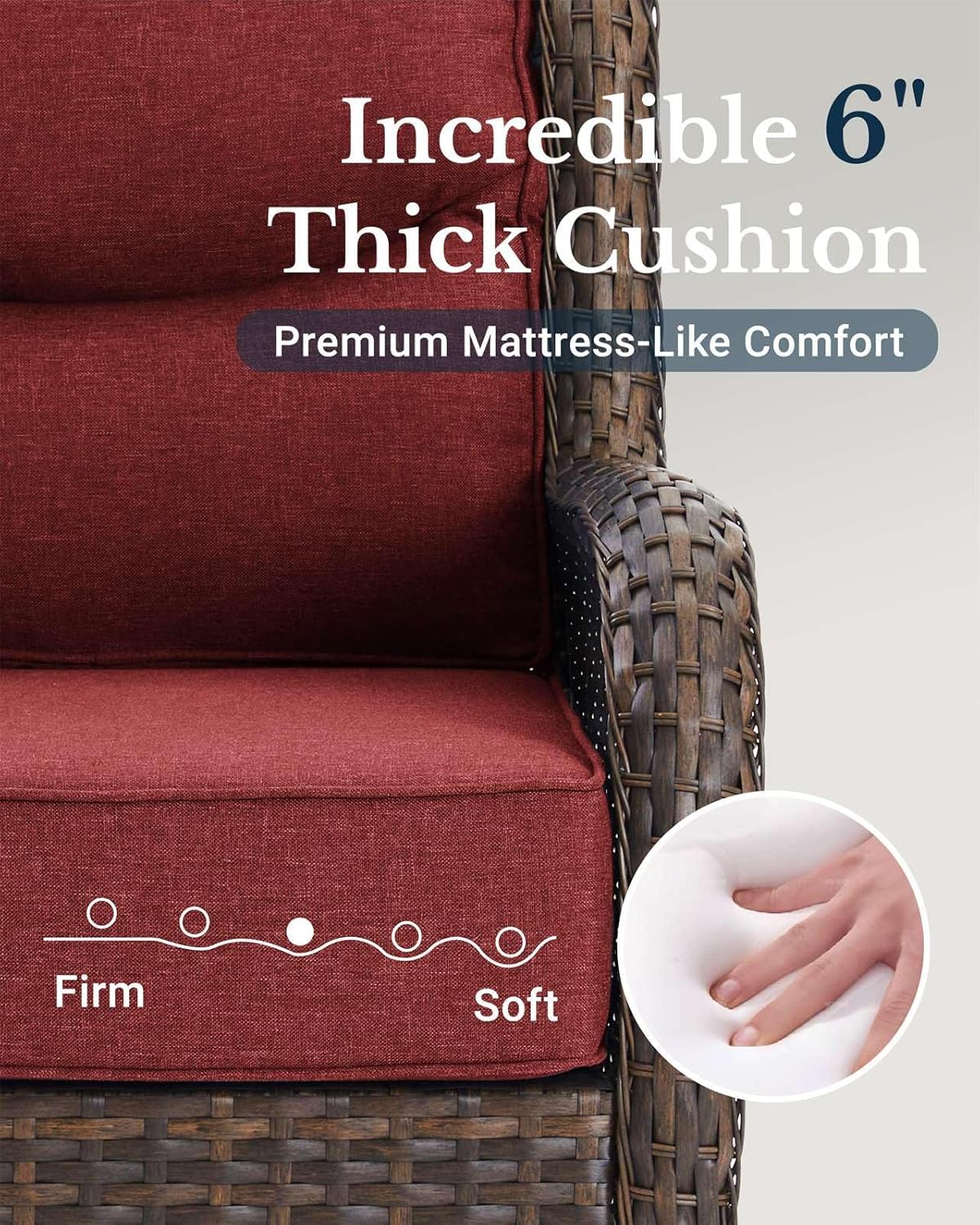 HILLGA Luxury Patio Furniture Set with 6-inch Thick Cushion, Outdoor Couch and High Back Swivel Rocker Patio Chairs, 8PCS Wicker Conversation Set for Deck Yard and Poolside, Burgundy (V2)