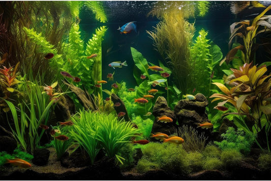 Aquarium Background Tropical Freshwater Colorful Fish Plants Fish Tank Background Tranquil Under The Sea Aquatic Plants Cork Redwood Root Lush Green Moss Reptile Tank Terrarium Background 24x16in