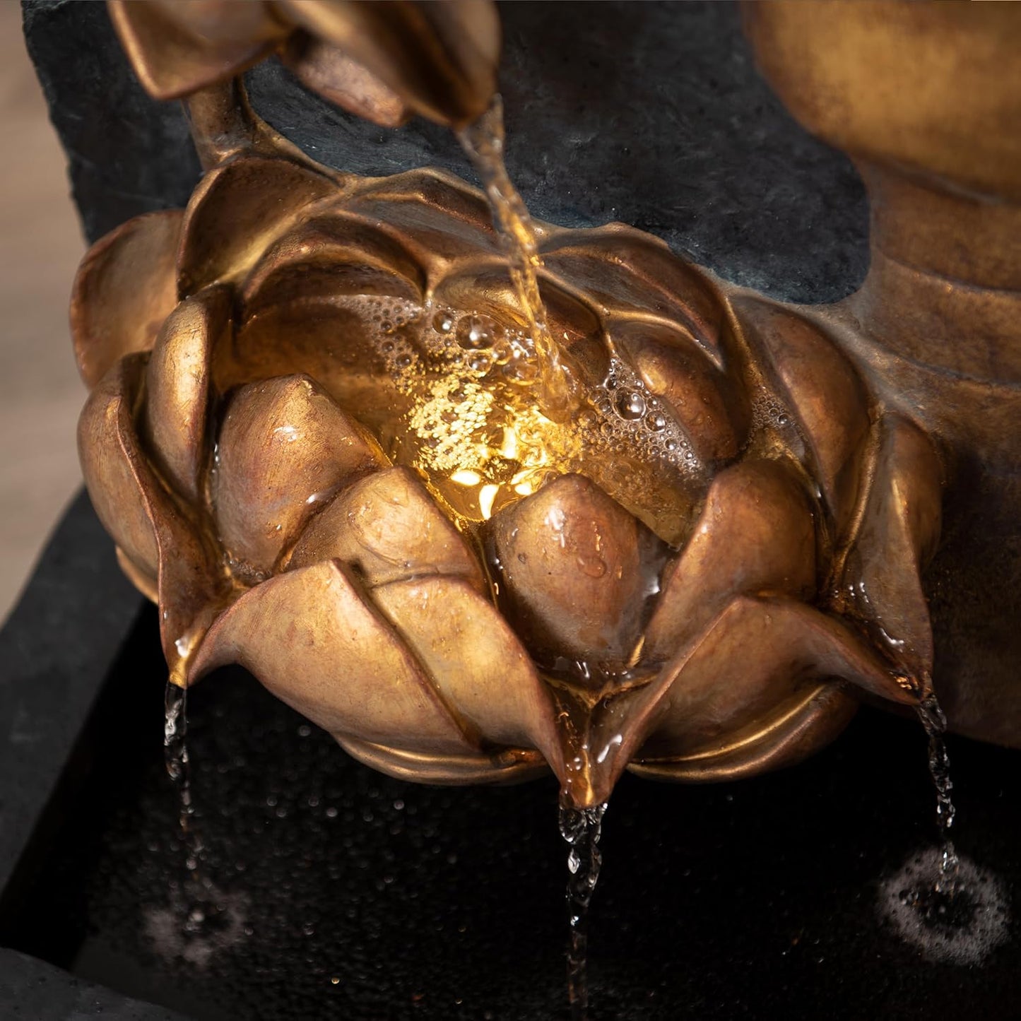 XBrand 30" H Zen Buddha Face Water Fountain w/LED Light & Pump, Indoor/Outdoor Freestanding, Relaxing Zen Décor, Bronze and Natural Grey Polyresin Fountain for Home Patio Garden Backyard