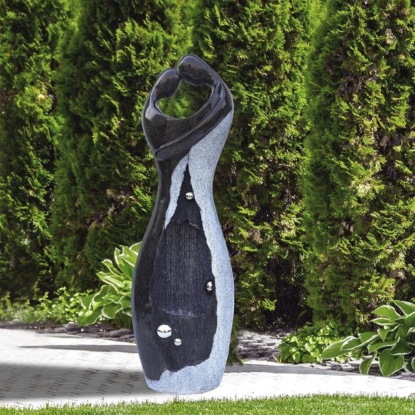 Modern Waterfall Fountains Graceful Hugging Couple Gurgling Water Features Outdoor Indoor Garden Faux Stone Zen Fountain in Marble Color for Courtyard, Patio, Lawn, Lobby 47" Height