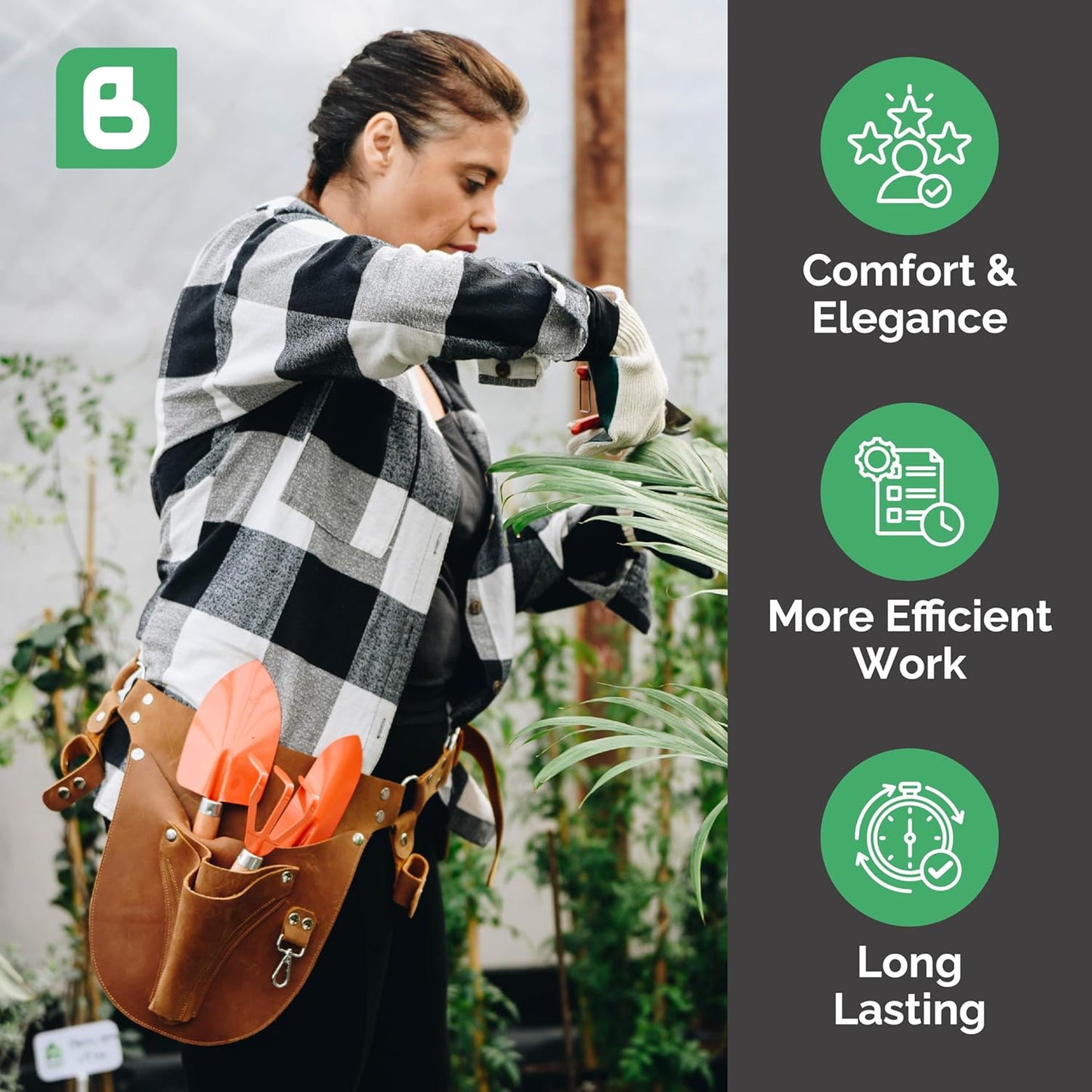 Botanica Leather Garden Tool Belt for Women with Glove Holder - Florist Belt - Durable Gardeners Tool Belt for Women - Gardening Belt - Gardening gift for women - Utility belt