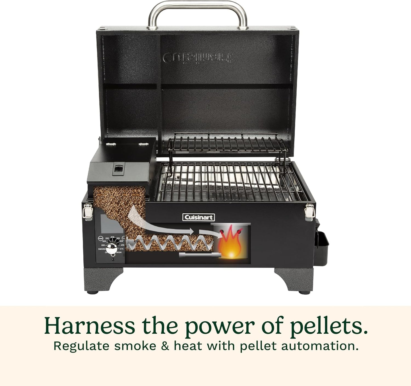 Cuisinart 8-in-1 Portable Wood Pellet Grill and Smoker, Compact for RV, Tailgates, Camping, and Backyard Cooking, Smoky Flavor, Versatile Meat Smoker