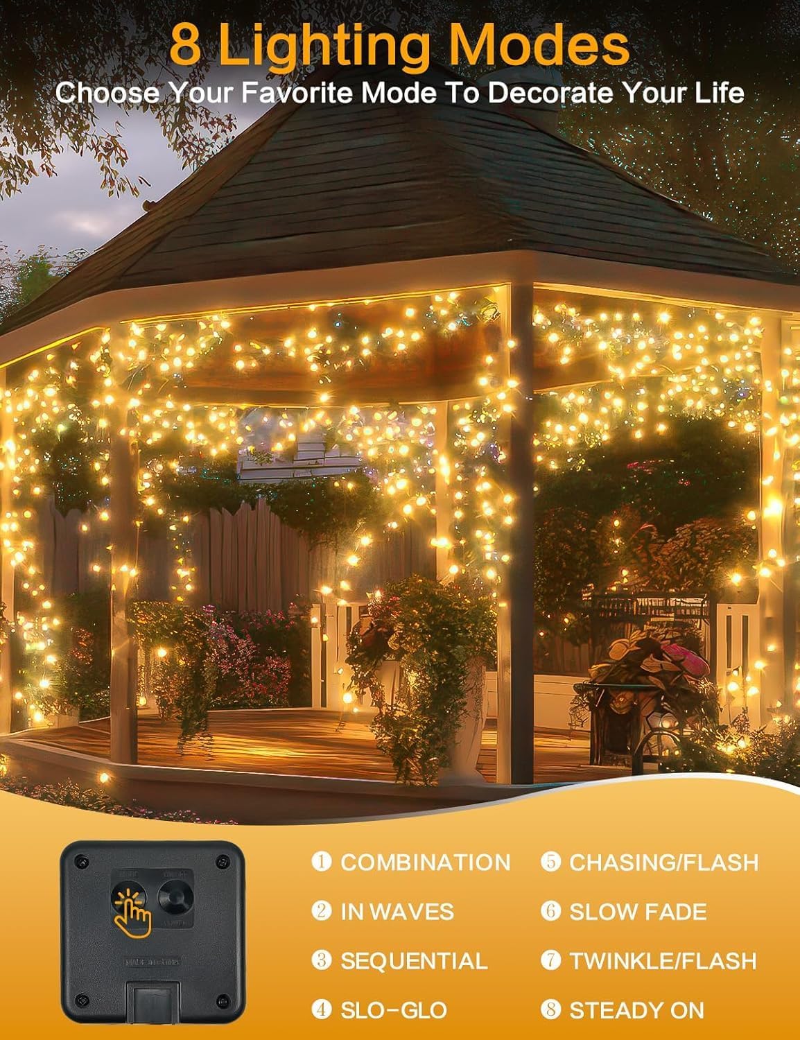 Solar Christmas String Lights Outside, 3 Pack Total 120FT 300 LED Solar Garden Twinkle Lights Outdoor, Waterproof with 8 Modes Solar Fairy Lights for Patio Party Wedding Christmas Decor (Warm White)