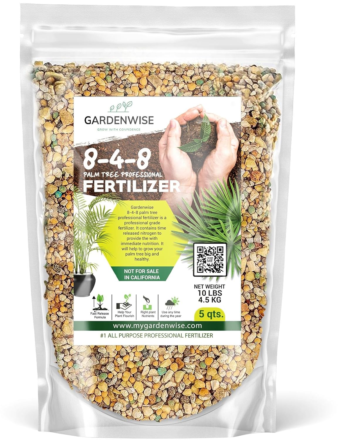 8-4-8 Professional Palm Tree Fertilizer Plant Food; for Indoor Potted Plants and Outdoor Landscape Palm Trees; Quick-Release Nitrogen Fertilizer and Continuous Feeding (20 QUARTS)