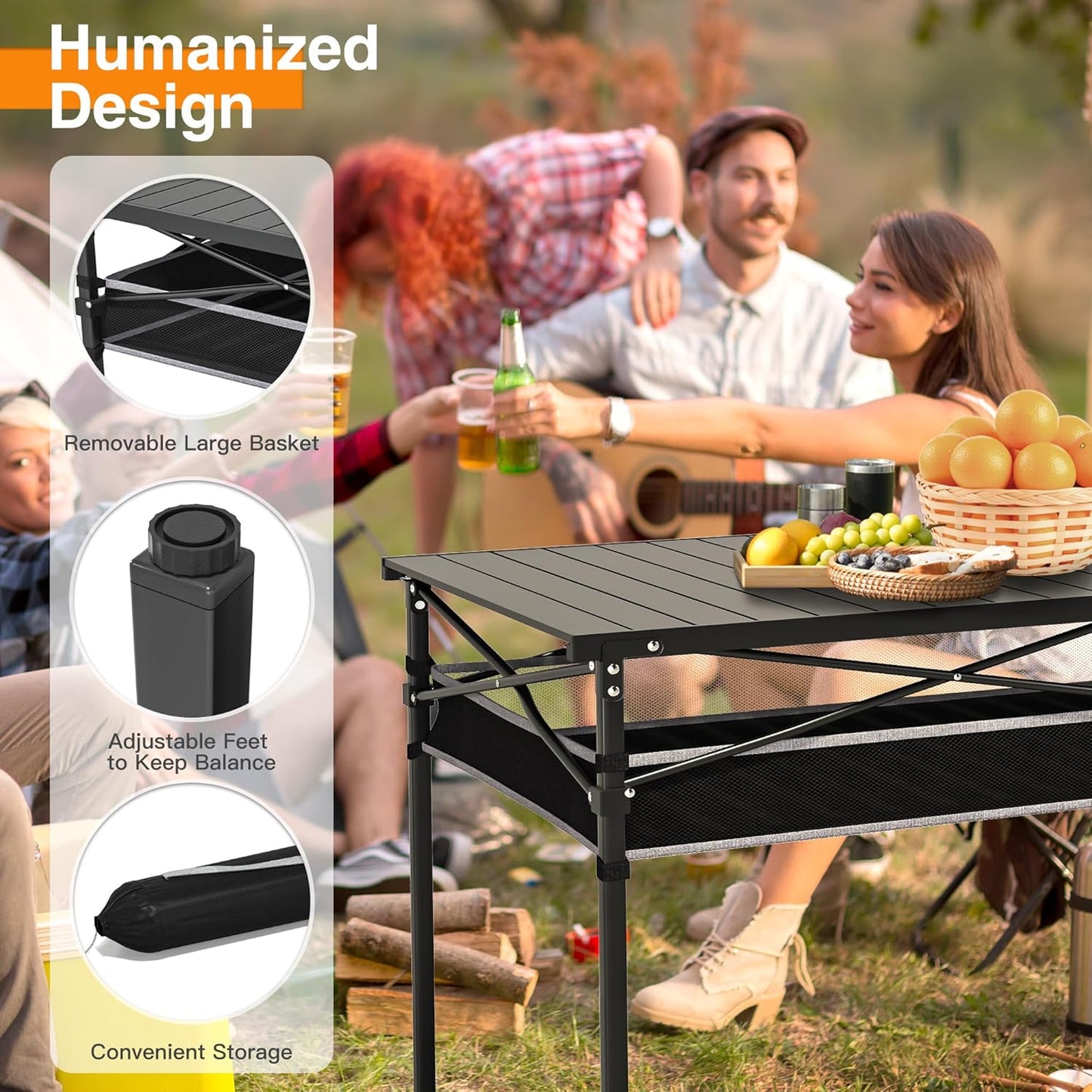 Folding Camping Table, Aluminum Roll-up Table with Storage Net and Carrying Bag, Outdoor Lightweight Camp Table for Picnic, Camping, Beach,Backyard, BBQ, Party, Patio