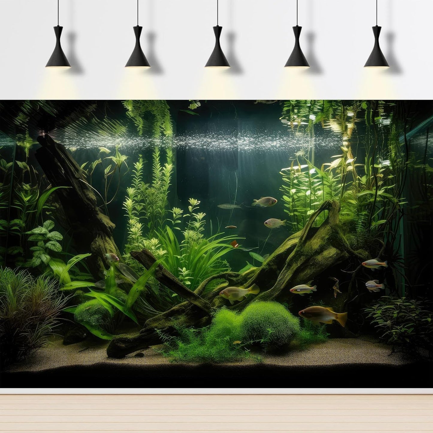 Aquarium Background Diverse Aquatic Plants and Seagrasses Terrarium Background Redwood Root Lush Green Underwater Plants Moss Fish Tank Background Under The Sea Aquarium Backdrop Vinyl 24x16in