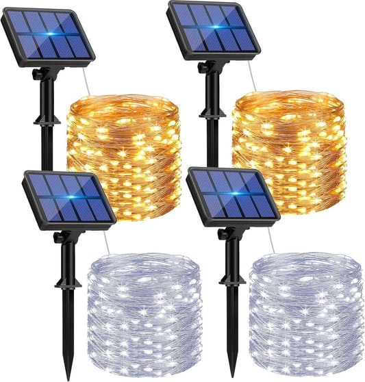 4 Pack Solar String Lights Outdoor - 320LED 132FT Solar Fairy Lights Outside Waterproof 8 Modes, Copper Wire Solar Powered Twinkling Lights for Tree Garden Patio Christmas Wedding Party Decorations