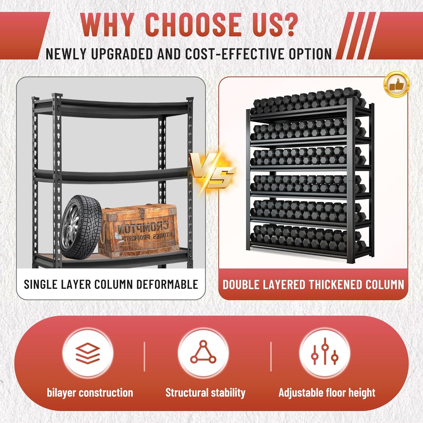 Heavy Duty 5-Tier Shelving Unit 2000LBS Capacity - Adjustable Steel Garage Shelves for Warehouse, Basement Storage(45.3''W x 15.7''D x 63" H)