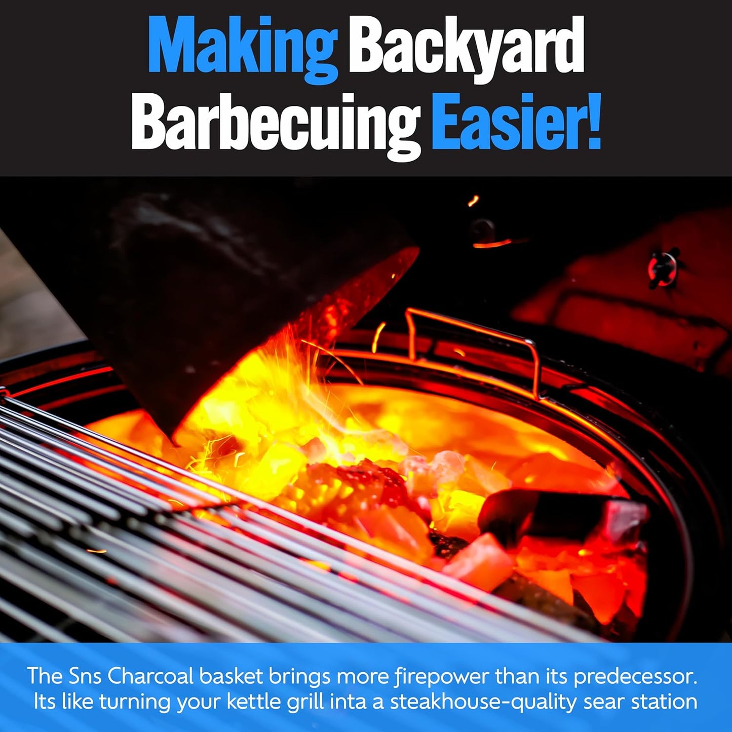 SnS Grills Slow ‘N Sear Charcoal Inserts for Low ‘N Slow & High-Heat Cooking - Patented Stainless Steel Accessories for Kettle Grills - Charcoal Basket 18"