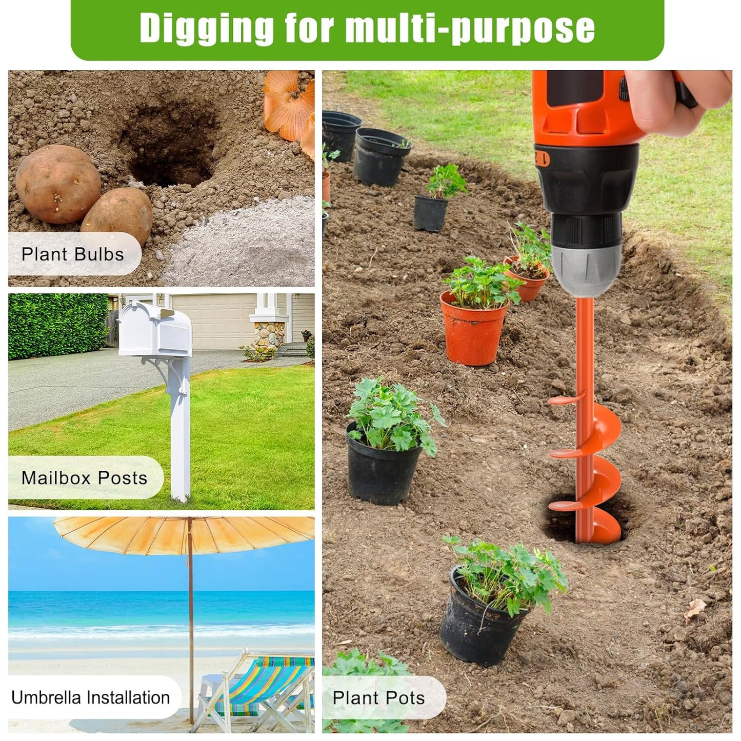 Threaded Auger Drill Bit for Planting, 4''x32'' Drill Augers for Digging Holes with Self-Tapping Screw, 3MM Heavy Duty Garden Auger Drill Bit for Planting, Dirt Bulb Plant Auger for Drill