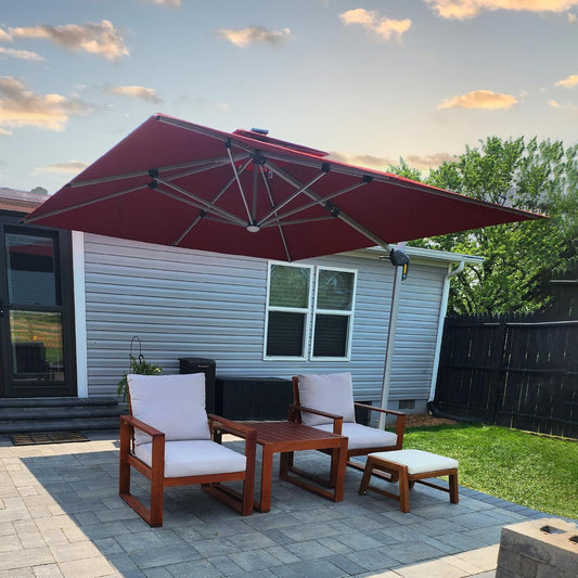 PURPLE LEAF 10 Feet Double Top Deluxe Solar Powered LED Square Patio Umbrella Offset Hanging Umbrella Outdoor Market Umbrella Garden Umbrella, Terra