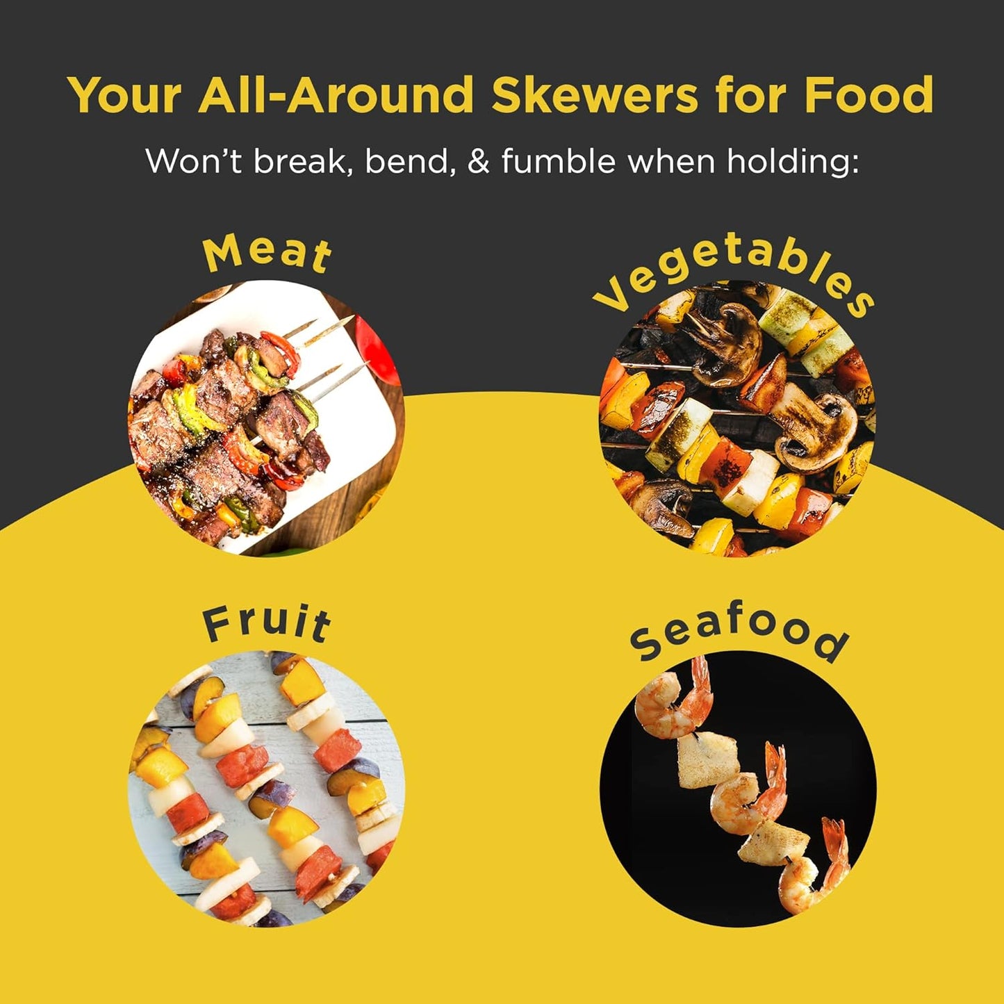 O-Yaki Flat Metal Kabob Skewer for Grilling – Set of 8 BBQ Skewers Stainless Steel with Storage Bag, Dishwasher Safe Skewers with Hook Handle & Sharp Tip for BBQ, Cookouts & Oven Use – 10 Inch