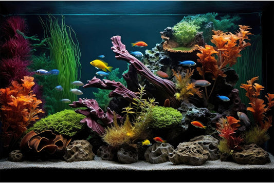 Aquarium Background Lush Aquatic Colorful Plants Terrarium Background Redwood Root Coral Reef Jungle Style Fish Tank Background Amazing Underwater View Aquarium Backdrop Wallpaper Poster Vinyl 72x16in